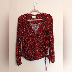 Universal Thread black micro Floral Print wrap top size M